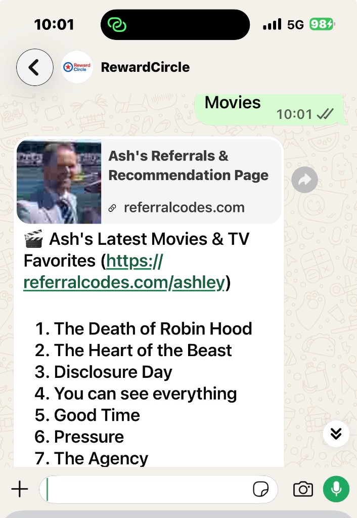 WhatsApp query Movies returning movies and TV favorites